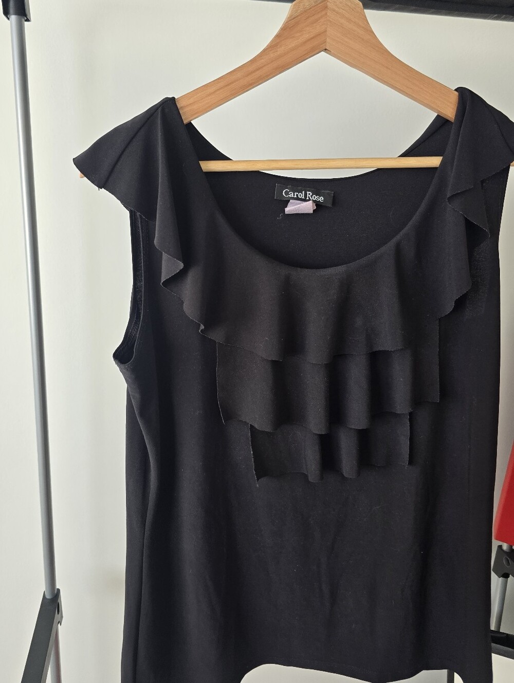 Carol Rose Black Ruffle-Front Sleeveless Teeshirt